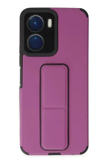 Newface Vivo Y16 Kılıf Mega Standlı Silikon - Mor resmi