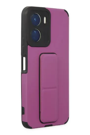 Newface Vivo Y16 Kılıf Mega Standlı Silikon - Mor resmi