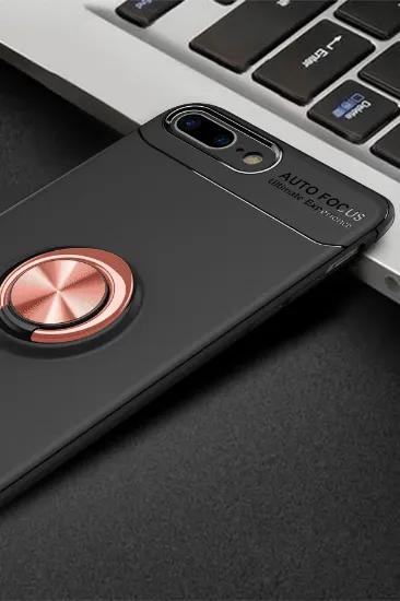 Newface iPhone 7 Plus Kılıf Range Yüzüklü Silikon - Siyah-Gold resmi
