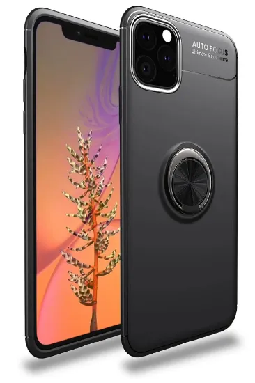 Newface iPhone 11 Pro Max Kılıf Range Yüzüklü Silikon - Siyah resmi
