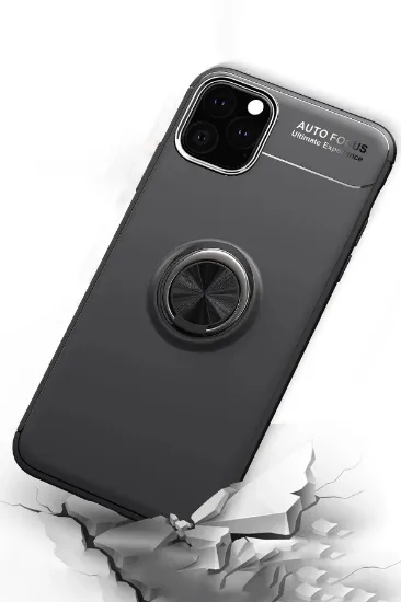 Newface iPhone 11 Pro Max Kılıf Range Yüzüklü Silikon - Siyah resmi