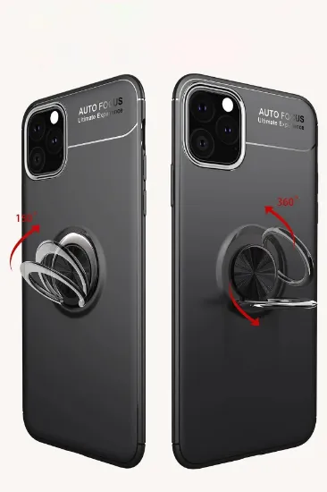 Newface iPhone 11 Pro Max Kılıf Range Yüzüklü Silikon - Siyah-Mavi resmi
