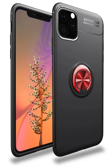 Newface iPhone 11 Pro Kılıf Range Yüzüklü Silikon - Siyah-Kırmızı resmi