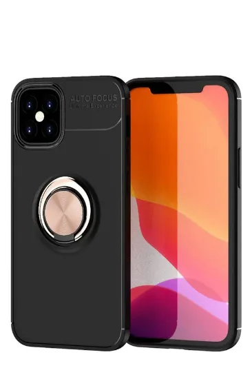 Newface iPhone 12 Mini Kılıf Range Yüzüklü Silikon - Siyah-Gold resmi
