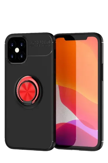 Newface iPhone 12 Mini Kılıf Range Yüzüklü Silikon - Siyah-Kırmızı resmi