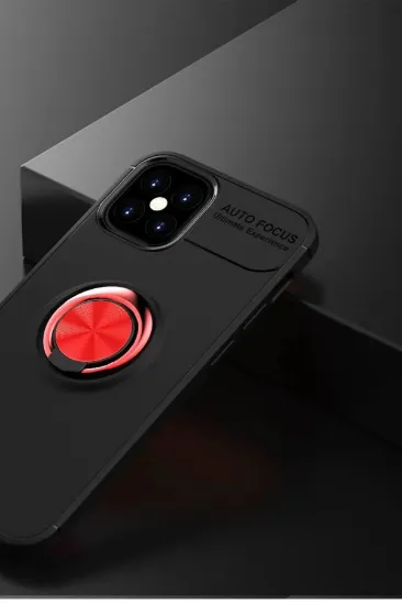 Newface iPhone 12 Mini Kılıf Range Yüzüklü Silikon - Siyah-Kırmızı resmi