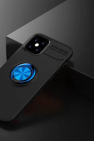 Newface iPhone 12 Mini Kılıf Range Yüzüklü Silikon - Siyah-Mavi resmi