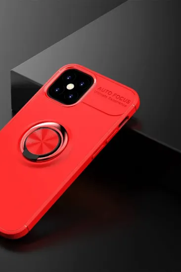 Newface iPhone 12 Mini Kılıf Range Yüzüklü Silikon - Kırmızı resmi