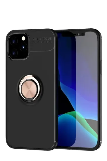 Newface iPhone 12 Kılıf Range Yüzüklü Silikon - Siyah-Gold resmi