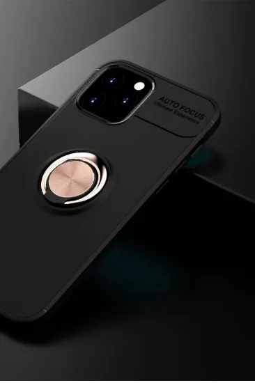 Newface iPhone 12 Kılıf Range Yüzüklü Silikon - Siyah-Gold resmi