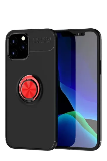 Newface iPhone 12 Kılıf Range Yüzüklü Silikon - Siyah-Kırmızı resmi