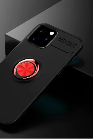 Newface iPhone 12 Kılıf Range Yüzüklü Silikon - Siyah-Kırmızı resmi