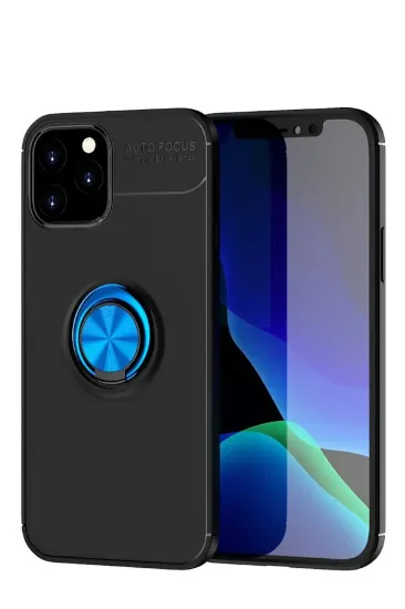 Newface iPhone 12 Kılıf Range Yüzüklü Silikon - Siyah-Mavi resmi