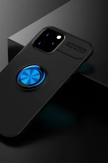Newface iPhone 12 Kılıf Range Yüzüklü Silikon - Siyah-Mavi resmi