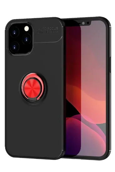 Newface iPhone 12 Pro Max Kılıf Range Yüzüklü Silikon - Siyah-Kırmızı resmi