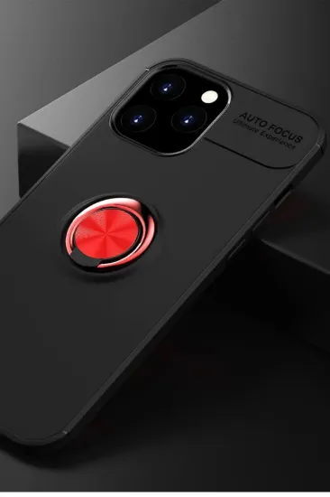 Newface iPhone 12 Pro Max Kılıf Range Yüzüklü Silikon - Siyah-Kırmızı resmi