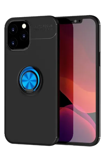 Newface iPhone 12 Pro Max Kılıf Range Yüzüklü Silikon - Siyah-Mavi resmi