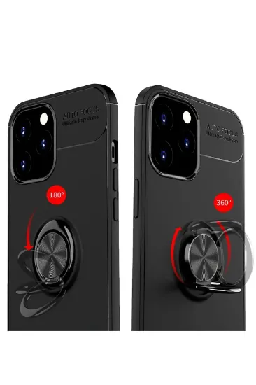 Newface iPhone 12 Pro Max Kılıf Range Yüzüklü Silikon - Siyah-Mavi resmi