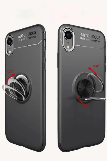 Newface iPhone XR Kılıf Range Yüzüklü Silikon - Siyah-Gold resmi