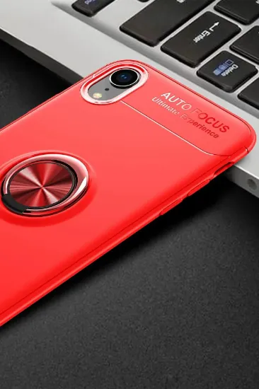 Newface iPhone XR Kılıf Range Yüzüklü Silikon - Kırmızı resmi
