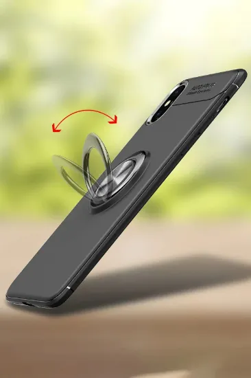 Newface iPhone XS Kılıf Range Yüzüklü Silikon - Siyah-Kırmızı resmi