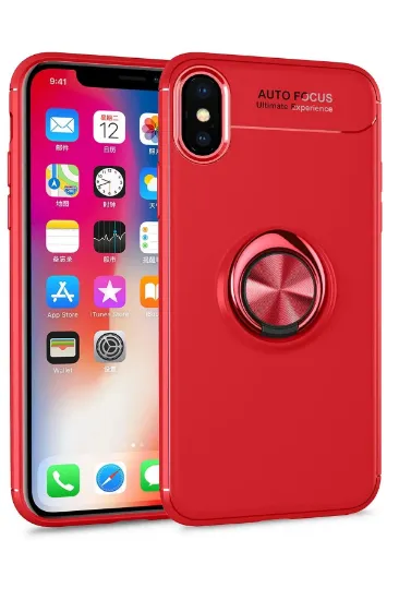 Newface iPhone XS Kılıf Range Yüzüklü Silikon - Kırmızı resmi
