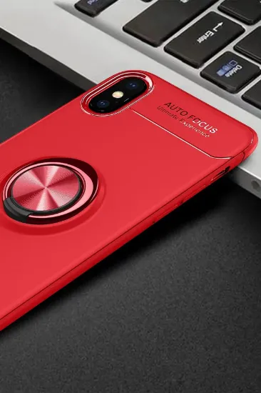 Newface iPhone XS Kılıf Range Yüzüklü Silikon - Kırmızı resmi