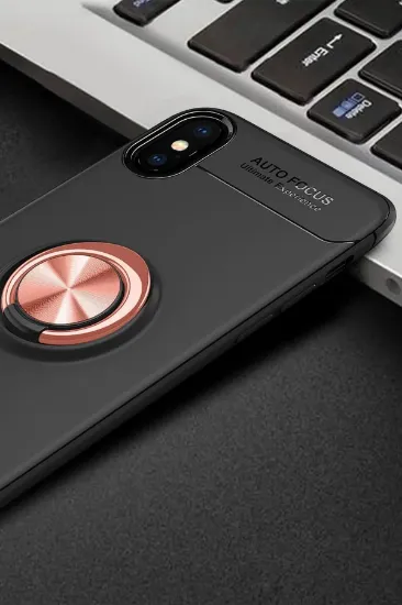 Newface iPhone XS Max Kılıf Range Yüzüklü Silikon - Siyah-Gold resmi