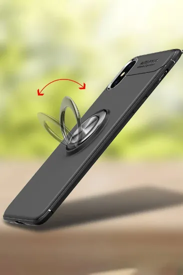 Newface iPhone XS Max Kılıf Range Yüzüklü Silikon - Siyah-Gold resmi