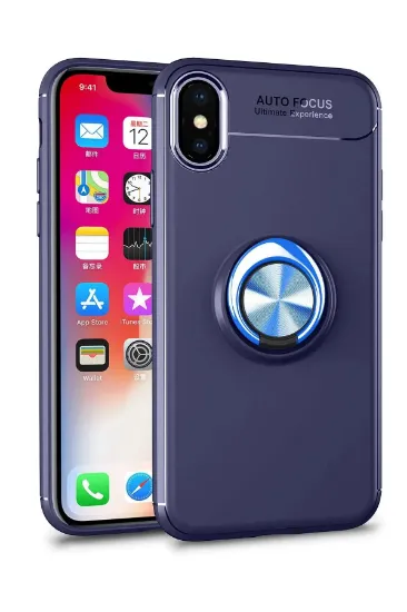 Newface iPhone XS Max Kılıf Range Yüzüklü Silikon - Mavi resmi