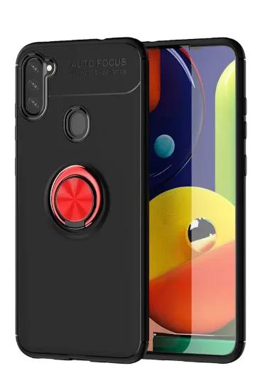 Newface Samsung Galaxy A11 Kılıf Range Yüzüklü Silikon - Siyah-Kırmızı resmi