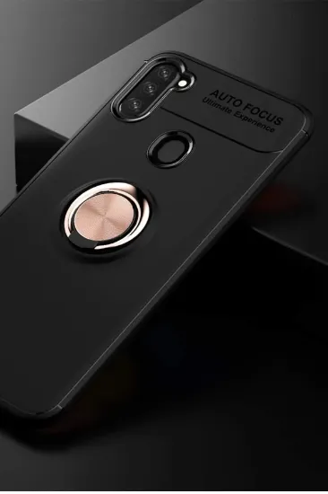 Newface Samsung Galaxy A11 Kılıf Range Yüzüklü Silikon - Siyah-Gold resmi