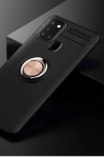 Newface Samsung Galaxy M31 Kılıf Range Yüzüklü Silikon - Siyah-Gold resmi