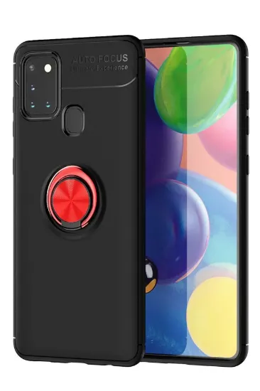 Newface Samsung Galaxy M31 Kılıf Range Yüzüklü Silikon - Siyah-Kırmızı resmi