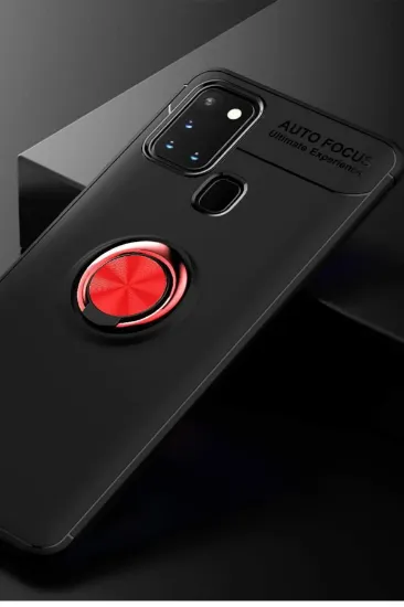 Newface Samsung Galaxy M31 Kılıf Range Yüzüklü Silikon - Siyah-Kırmızı resmi