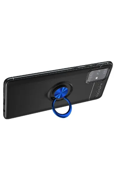 Newface Samsung Galaxy A71 Kılıf Range Yüzüklü Silikon - Siyah-Mavi resmi