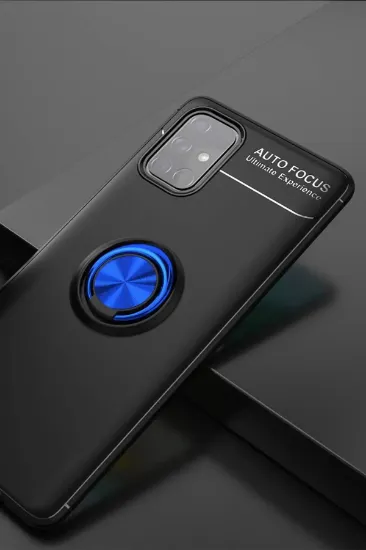 Newface Samsung Galaxy A71 Kılıf Range Yüzüklü Silikon - Siyah-Mavi resmi