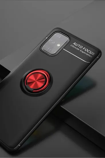 Newface Samsung Galaxy A71 Kılıf Range Yüzüklü Silikon - Siyah-Kırmızı resmi