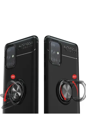 Newface Samsung Galaxy M31S Kılıf Range Yüzüklü Silikon - Siyah-Kırmızı resmi