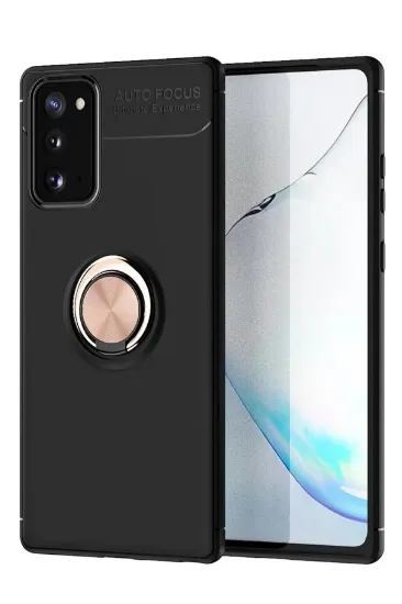 Newface Samsung Galaxy Note 20 Kılıf Range Yüzüklü Silikon - Siyah-Gold resmi