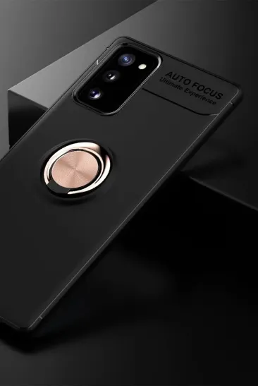 Newface Samsung Galaxy Note 20 Kılıf Range Yüzüklü Silikon - Siyah-Gold resmi