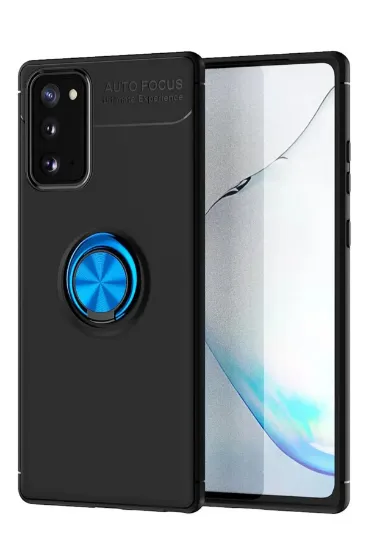 Newface Samsung Galaxy Note 20 Kılıf Range Yüzüklü Silikon - Siyah-Mavi resmi