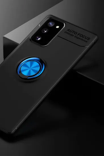 Newface Samsung Galaxy Note 20 Kılıf Range Yüzüklü Silikon - Siyah-Mavi resmi