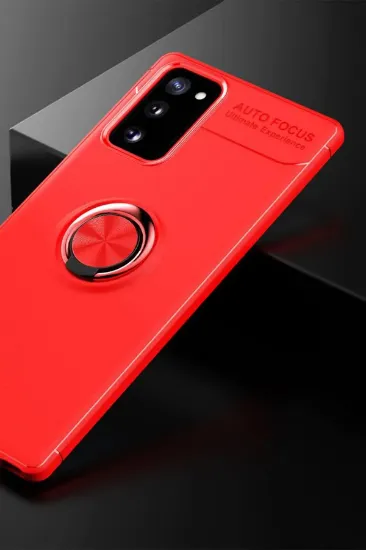 Newface Samsung Galaxy Note 20 Kılıf Range Yüzüklü Silikon - Kırmızı resmi