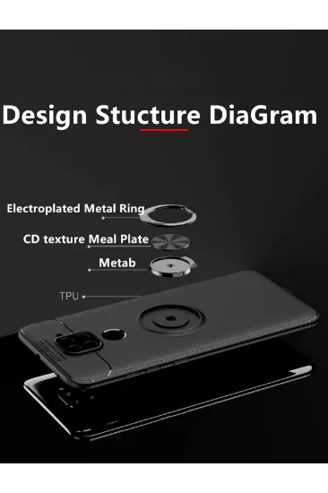 Newface Xiaomi Redmi Note 9 Kılıf Range Yüzüklü Silikon - Siyah-Gold resmi