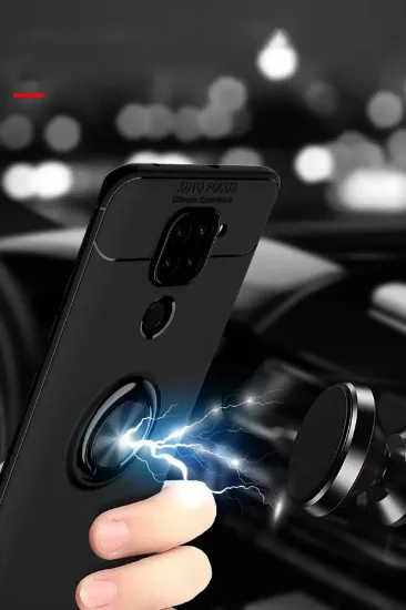 Newface Xiaomi Redmi Note 9 Kılıf Range Yüzüklü Silikon - Siyah-Gold resmi