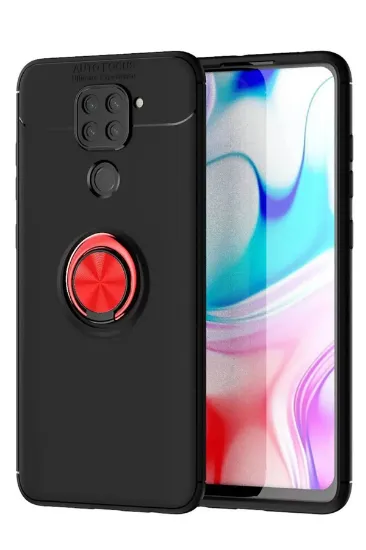 Newface Xiaomi Redmi Note 9 Kılıf Range Yüzüklü Silikon - Siyah-Kırmızı resmi