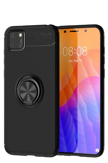 Newface Huawei Y5P Kılıf Range Yüzüklü Silikon - Siyah resmi