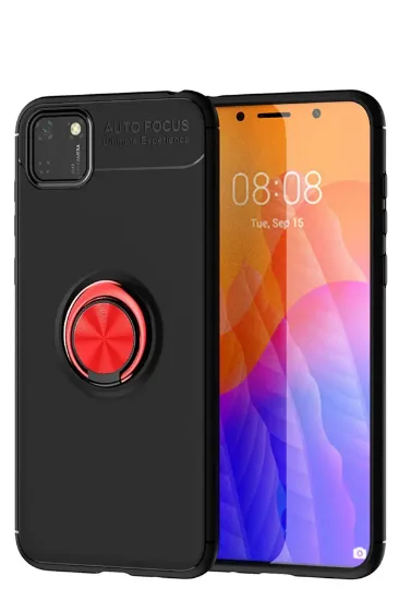 Newface Huawei Y5P Kılıf Range Yüzüklü Silikon - Siyah-Kırmızı resmi