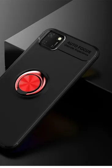 Newface Huawei Y5P Kılıf Range Yüzüklü Silikon - Siyah-Kırmızı resmi